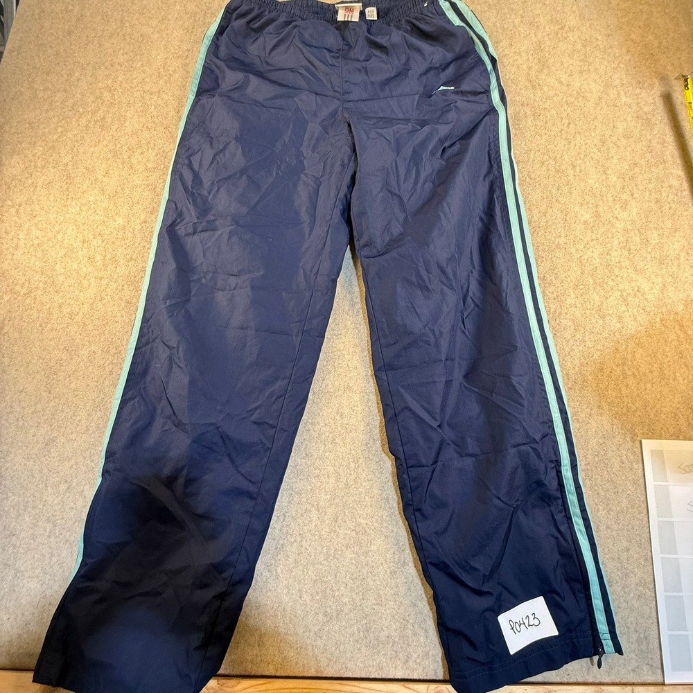 Adidas Mens Track Pants Navy Blue‎ Light Blue Stripe Mesh Lined AZF001 Size M